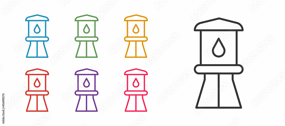 Set line Water tower icon isolated on white background. Set icons colorful. Vector Set line Water tower icon isolated on white background. Set icons colorful. Vector