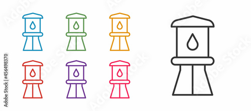 Set line Water tower icon isolated on white background. Set icons colorful. Vector
