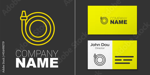 Logotype line Garden hose icon isolated on grey background. Spray gun icon. Watering equipment. Logo design template element. Vector