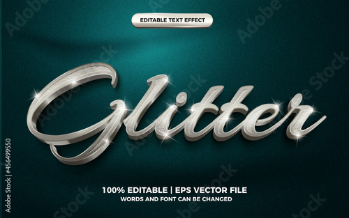 3d silver glitter text style effect template editable