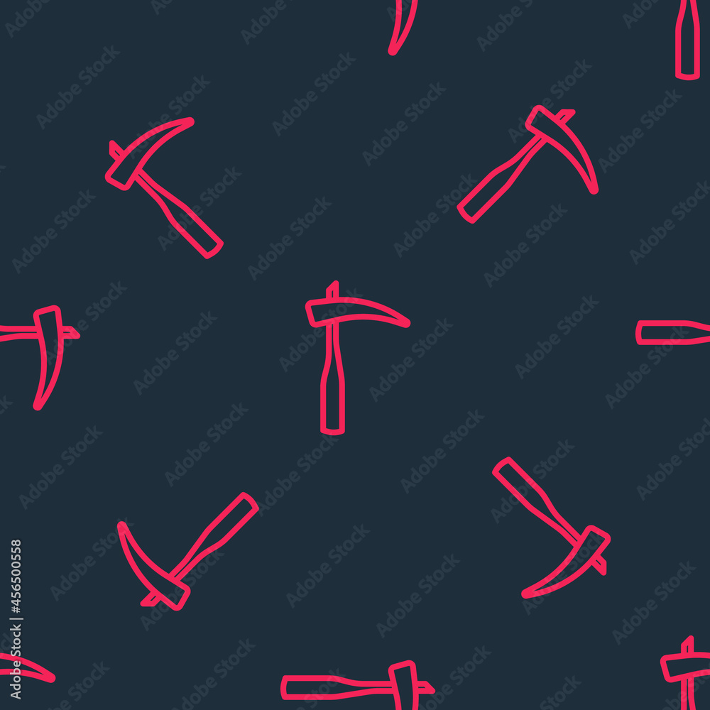 Red line Scythe icon isolated seamless pattern on black background. Happy Halloween party. Vector Red line Scythe icon isolated seamless pattern on black background. Happy Halloween party. Vector