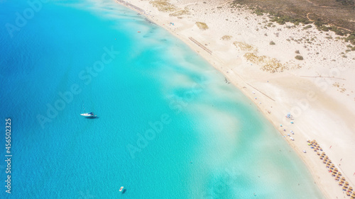 Aerial view of tropical seascape and beach of Simos, Elafonisos island, Peloponnese, Greece photo