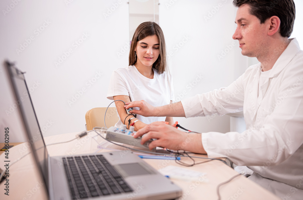 Patient nerves testing using electromyography at medical center Patient nerves testing using electromyography at medical center