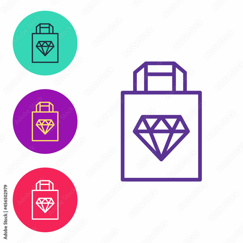 Set line Shopping bag jewelry icon isolated on white background. Set icons colorful. Vector Set line Shopping bag jewelry icon isolated on white background. Set icons colorful. Vector