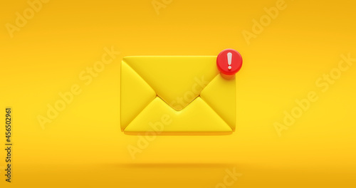 Yellow notification message icon symbol or new chat social internet communication contact sign and illustration bubble information on flat design background with simple media element. 3D rendering.