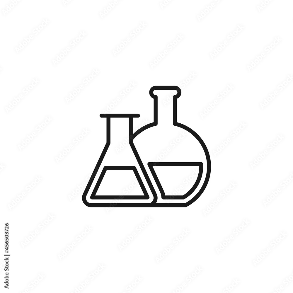 Profession of a chemist concept. Line icon of liquid in different laboratory bulbs Profession of a chemist concept. Line icon of liquid in different laboratory bulbs