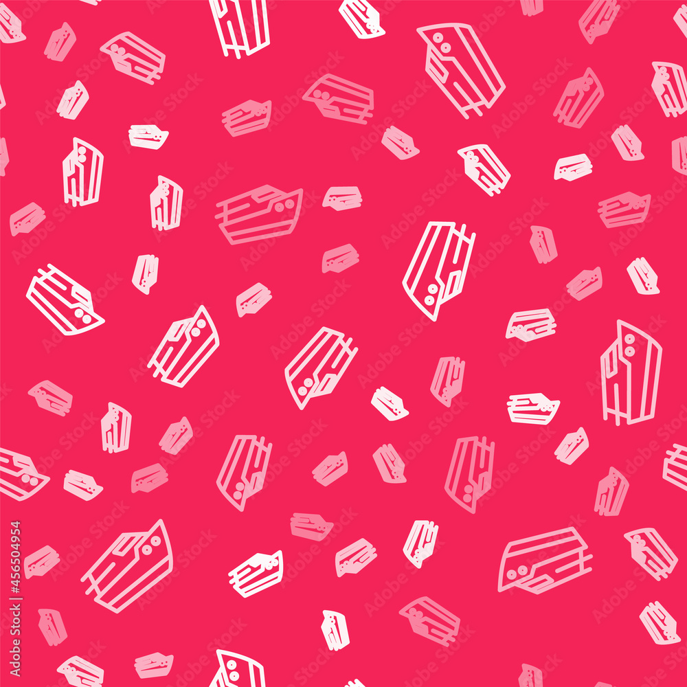 White line Speedboat icon isolated seamless pattern on red background. Vector