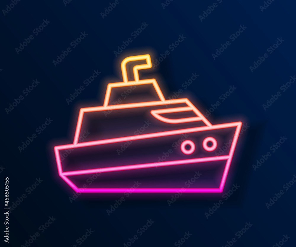 Glowing neon line Speedboat icon isolated on black background. Vector Glowing neon line Speedboat icon isolated on black background. Vector