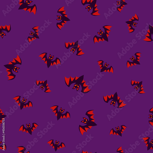 Cute vampire bat vector halloween seamless pattern on a violet background