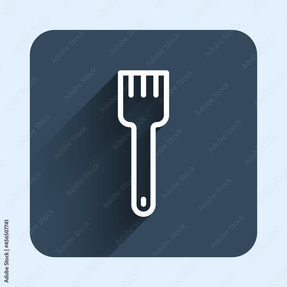 White line Fork icon isolated with long shadow background. Cutlery symbol. Blue square button. Vector White line Fork icon isolated with long shadow background. Cutlery symbol. Blue square button. Vector