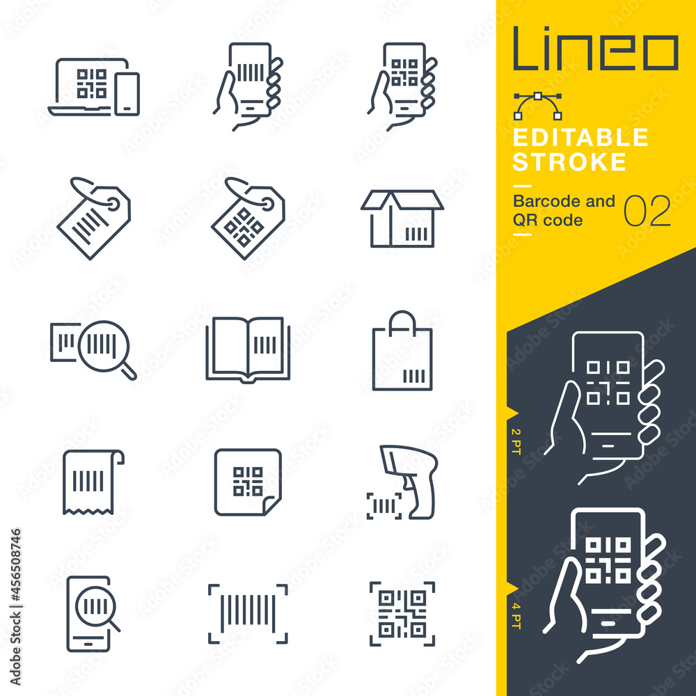 Lineo Editable Stroke - Barcode and QR code line icons - obrazy, fototapety, plakaty 