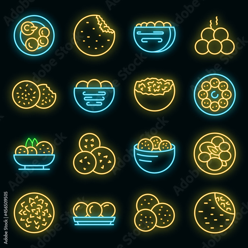 Falafel icons set. Outline set of falafel vector icons neon color on black