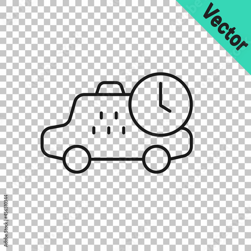 Black line Taxi waiting time icon isolated on transparent background. Car deadline, schedule ride. Vector
