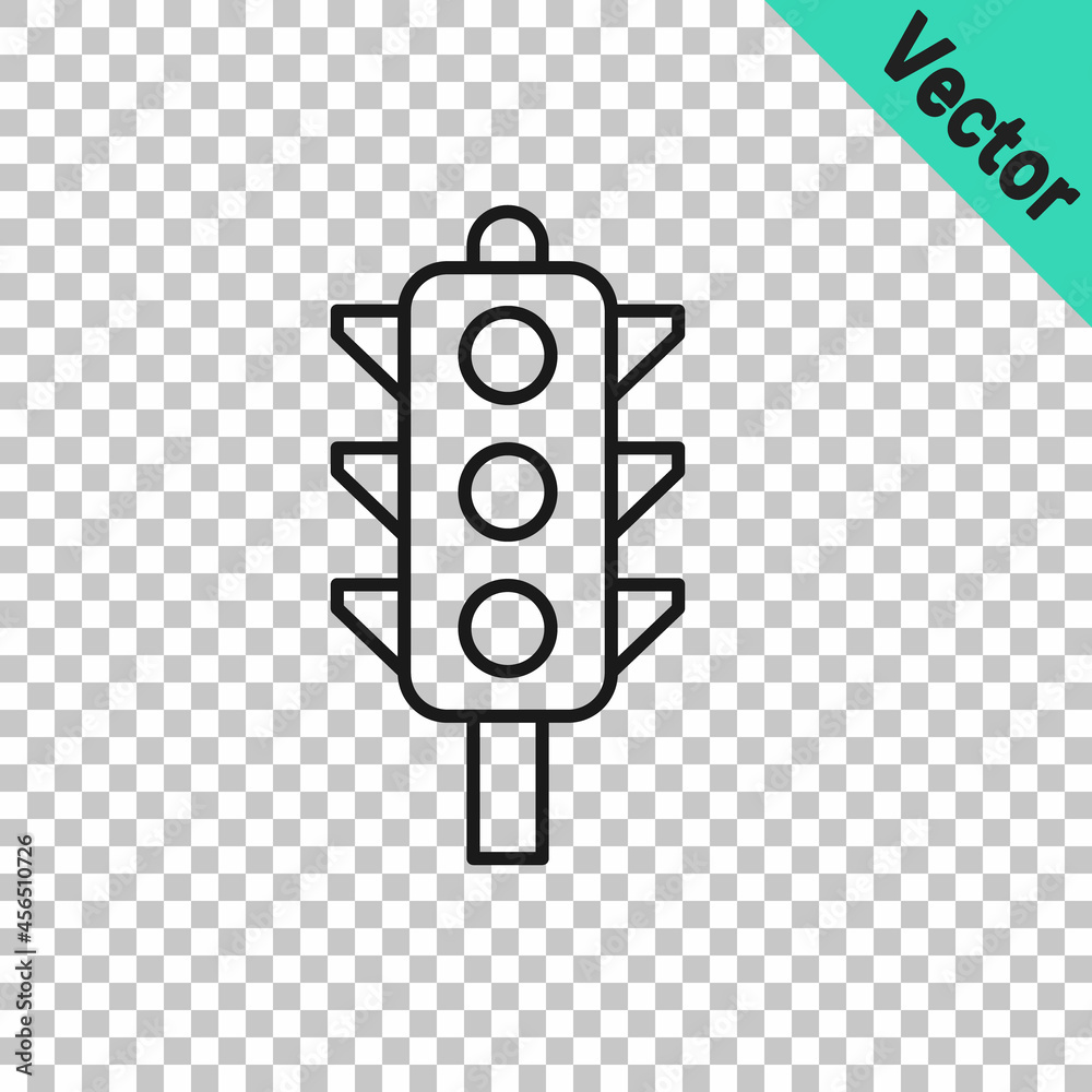 Black line Traffic light icon isolated on transparent background. Vector
