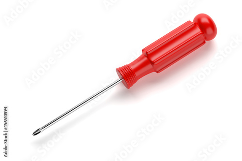 Red phillips head screwdriver isolated on white. 3D rendering. photo