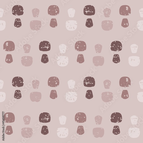 Abstract vector seamless pattern with regular stains in stamp texture. Pastel, gray, brown repeating hand paint background. Drawing illustration for textile, wrapping, interior decor and other design.