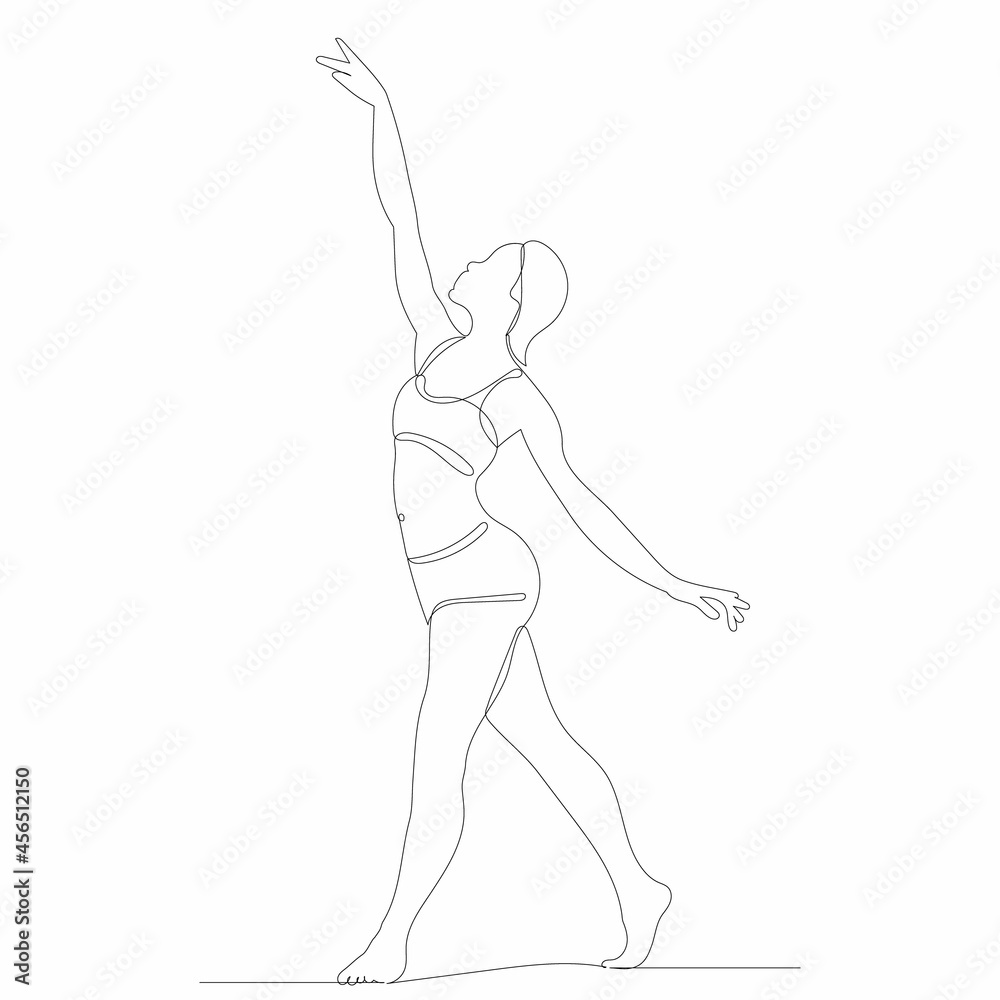 girl dancing drawing by one continuous line, sketch