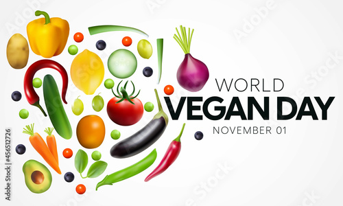 World Vegan day is observed every year on November 1, To promote the joy, compassion and life-enhancing possibilities of vegetarianism. Vector illustration