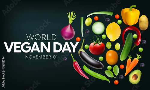 World Vegan day is observed every year on November 1, To promote the joy, compassion and life-enhancing possibilities of vegetarianism. Vector illustration