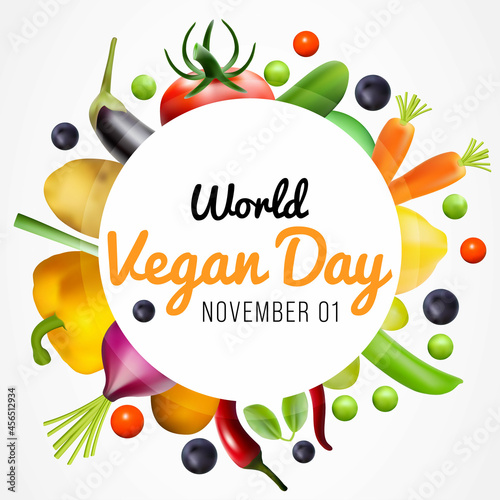 World Vegan day is observed every year on November 1, To promote the joy, compassion and life-enhancing possibilities of vegetarianism. Vector illustration