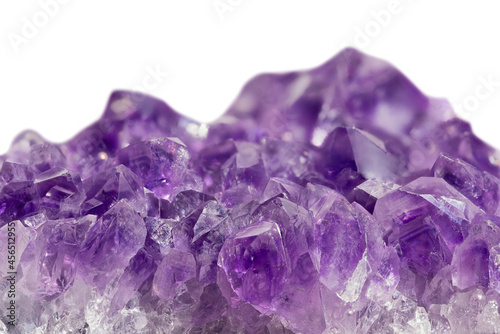 light color large amethyst crystals on white