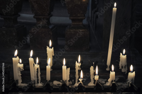 lit candles in a church
