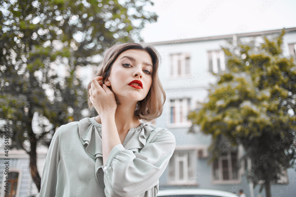 beautiful woman red lips charm city walk Street beautiful woman red lips charm city walk Street