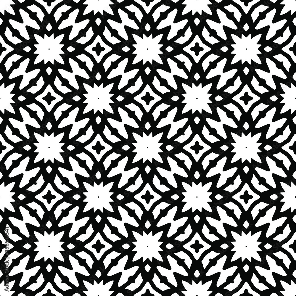 Flower geometric pattern. Seamless vector background. White and black ornament. Ornament for fabric, wallpaper, packaging. Decorative print Flower geometric pattern. Seamless vector background. White and black ornament. Ornament for fabric, wallpaper, packaging. Decorative print