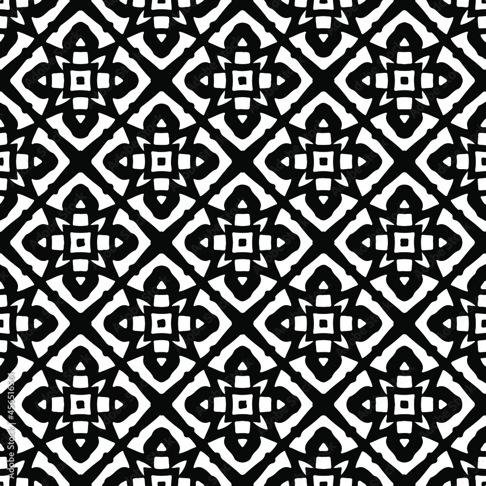 Flower geometric pattern. Seamless vector background. White and black ornament. Ornament for fabric, wallpaper, packaging. Decorative print