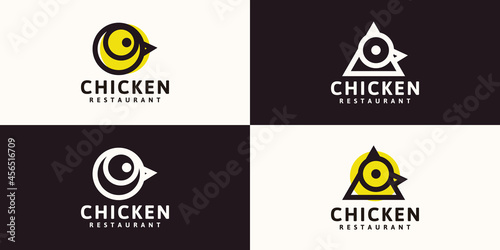 set of chicken head logo with line art style, reference for restaurant and business etc.