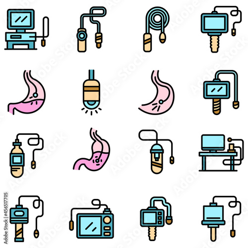 Endoscope icons set. Outline set of endoscope vector icons thin line color flat isolated on white