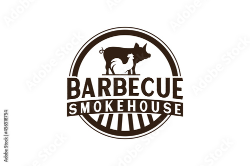 Vintage Retro Rustic BBQ Grill, Barbecue, Barbeque Label Stamp Logo design vector