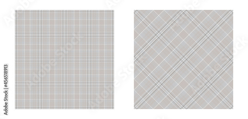 Plaid check patten in pastel grey, dusty beige and white. Seamless fabric texture. Vector background.