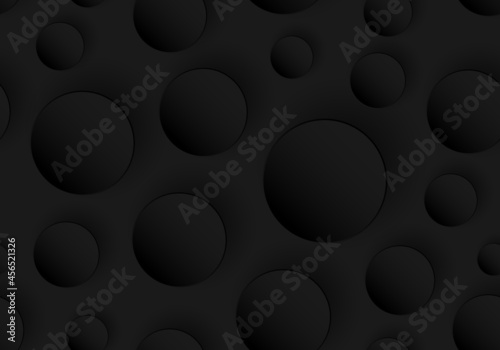 3D black circles embossed seamless pattern on dark background and rough texture