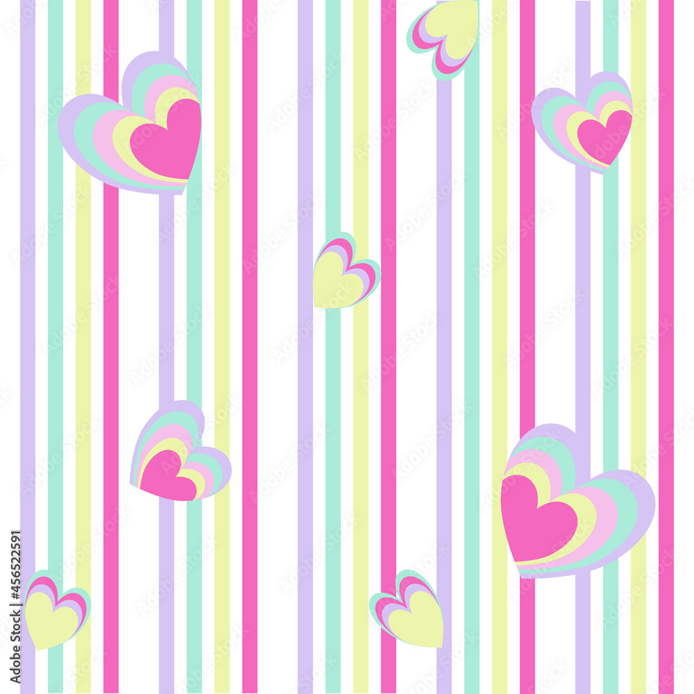 Seamless pattern of cute rainbow lines and heart  are repeat on white background. Vector beautiful love pattern design for decorating , fabric, wrapping, textile, wallpaper,apparel for Valentine’s Day