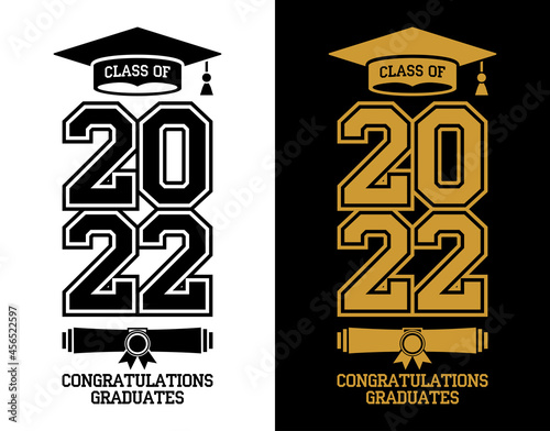 Lettering Class of 2022 for greeting, invitation card. Text for design, congratulation event, T-shirt, party, high school or college graduate. Illustration, vector on transparent and black background