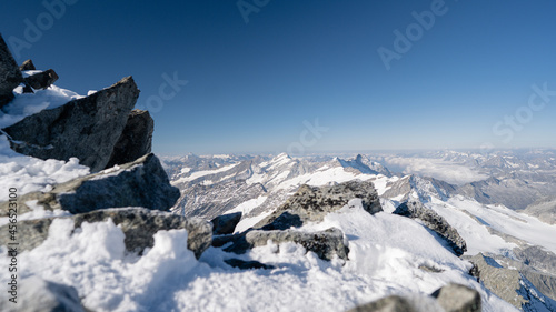 Mountain glacier panorama in the Hohe Tauern Alps  Austria. Breathtaking view from the summit of Grossvenediger.