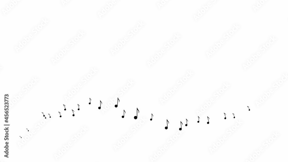 Animated black notes fly from left to right. A wave of flying notes ...