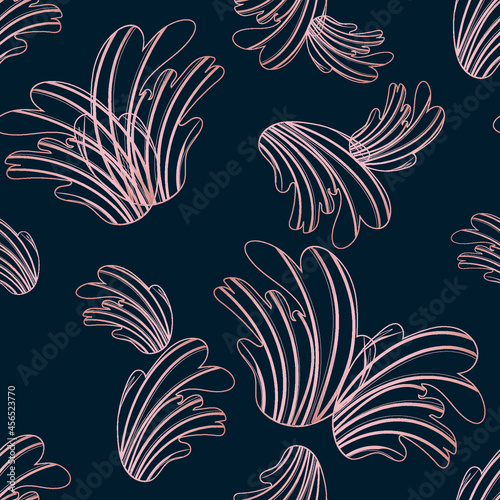 Vector seamless pattern. Floral and deciduous green with blue abstract pattern, hand-drawn. Decorative design for fabrics, textiles, prints