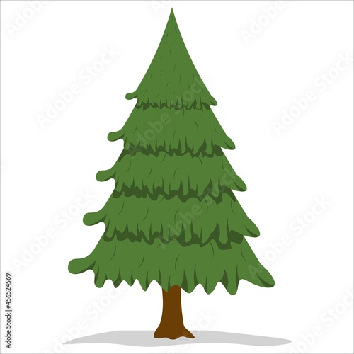 Christmas simple tree vector design. Merry Christmas and a happy new year tree design with snow. Christmas tree decorated with snow, shade, and snowfall. Xmas traditional symbol tree with snow.