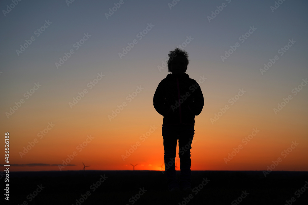 lonely child and sunset