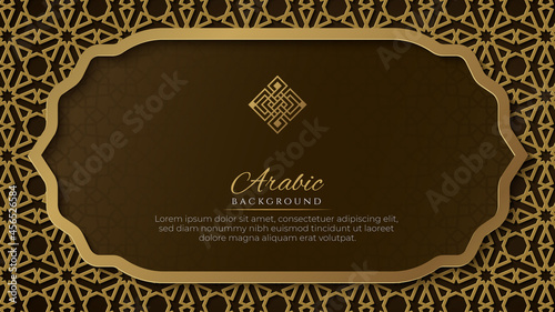 Arabic Islamic Elegant Brown and Golden Luxury Ornamental Background with Islamic Pattern and Decorative Ornament Border Frame