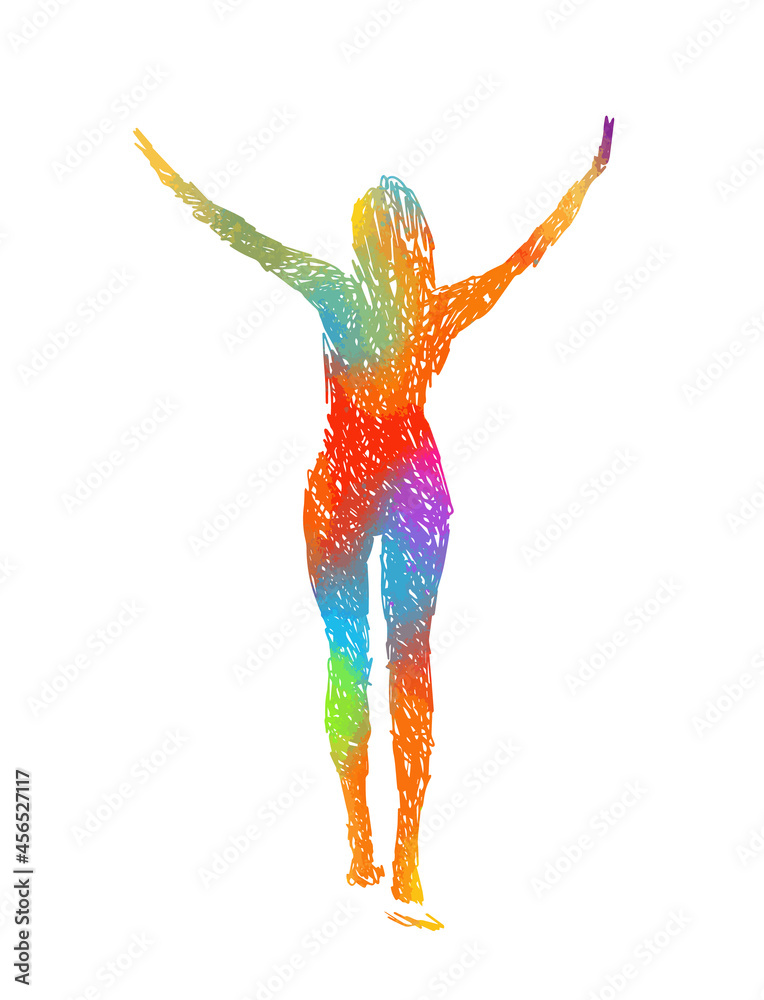 Fototapeta premium Silhouette of a beautiful multicolored girl hatching. Vector illustration