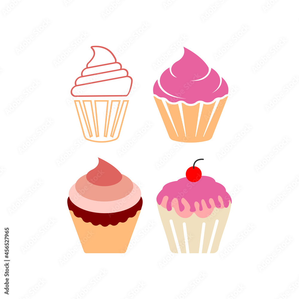 Cupcake set icon design illustration template