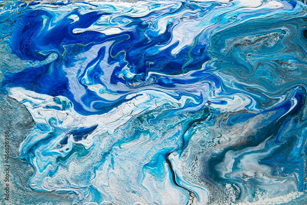 Texture in the style of fluid art. Abstract background with swirling paint effect. Liquid acrylic paint background. Blue, turquoise, white and gray colors. Texture in the style of fluid art. Abstract background with swirling paint effect. Liquid acrylic paint background. Blue, turquoise, white and gray colors.