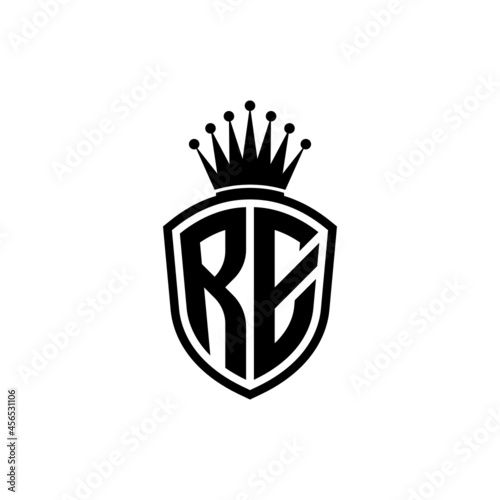 Monogram logo with shield and crown black simple RE