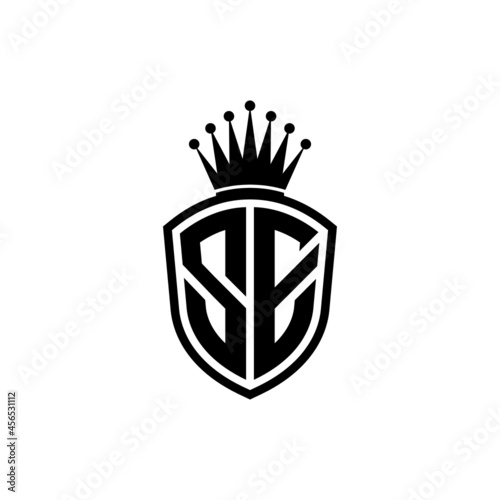 Monogram logo with shield and crown black simple SE