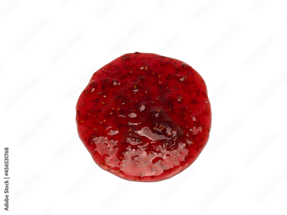 Fototapeta premium Round spot of raspberry jam isolated on white background from top view
