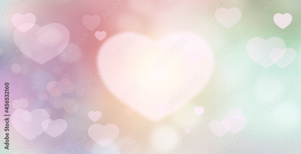 bstract bokeh heart shape background pink and white
