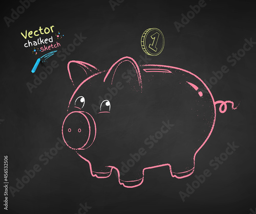 Chalk drawn illustration of cute piggy bank